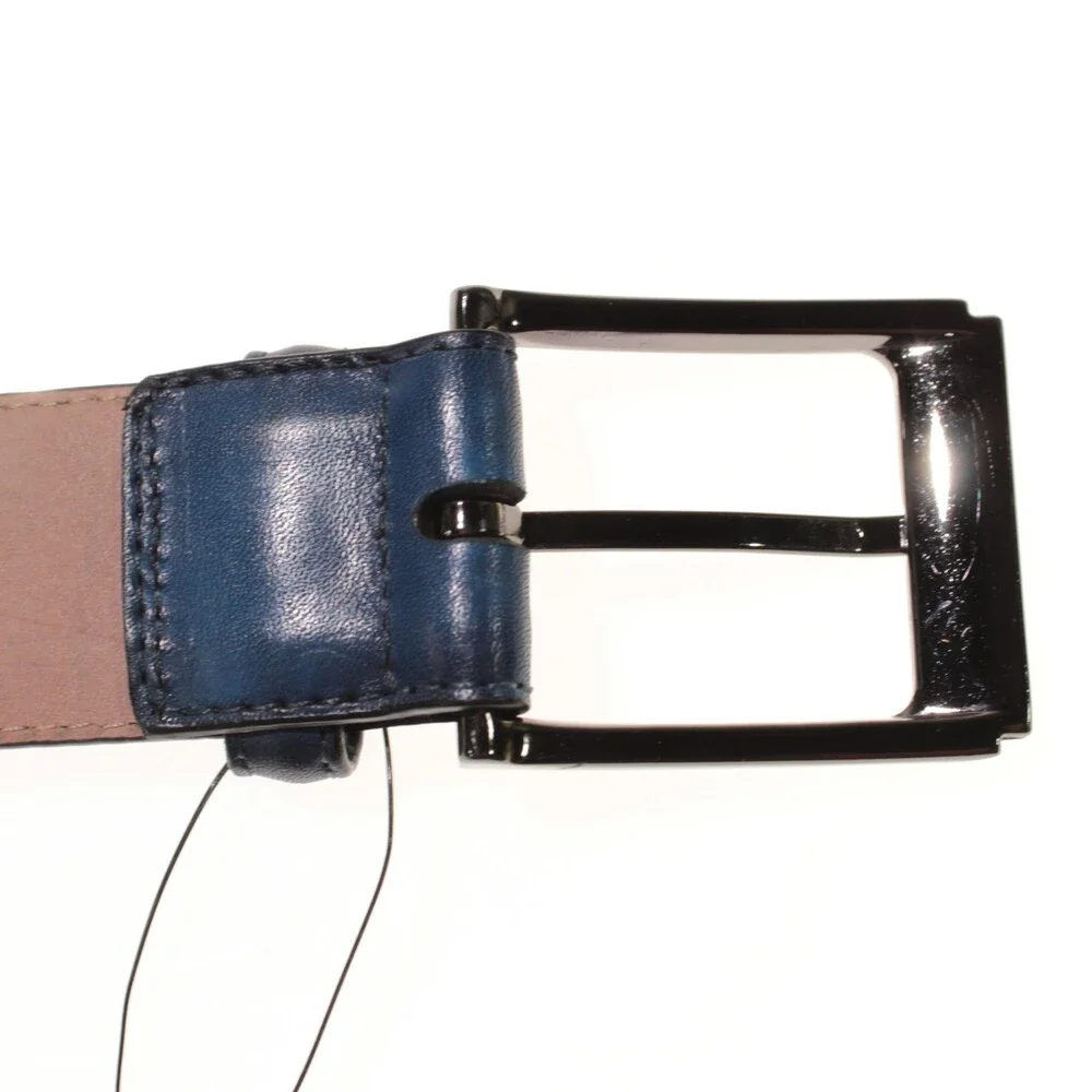 Magnanni NWT Classic Belt Size 44 US in Solid Blue Leather Made in Spain